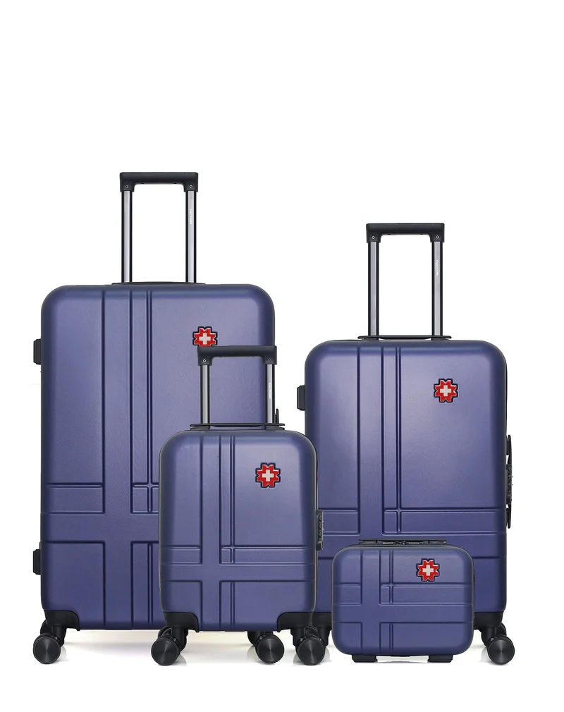 SWISS KOPPER – 4er-Pack – Großer Koffer, mittelgroßer Koffer, Handgepäck XXS und Kosmetikkoffer USTER