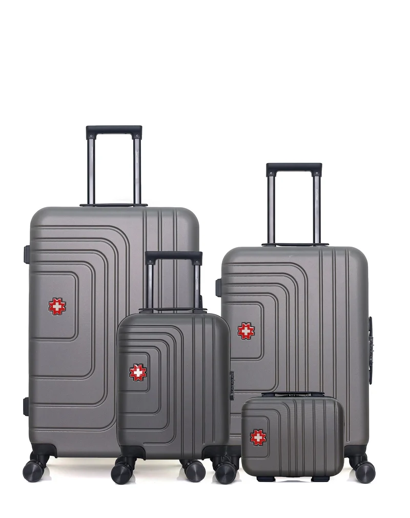SWISS KOPPER – 4er-Pack – Großer Koffer, mittelgroßer Koffer, Handgepäck XXS und Kosmetikkoffer RUTI