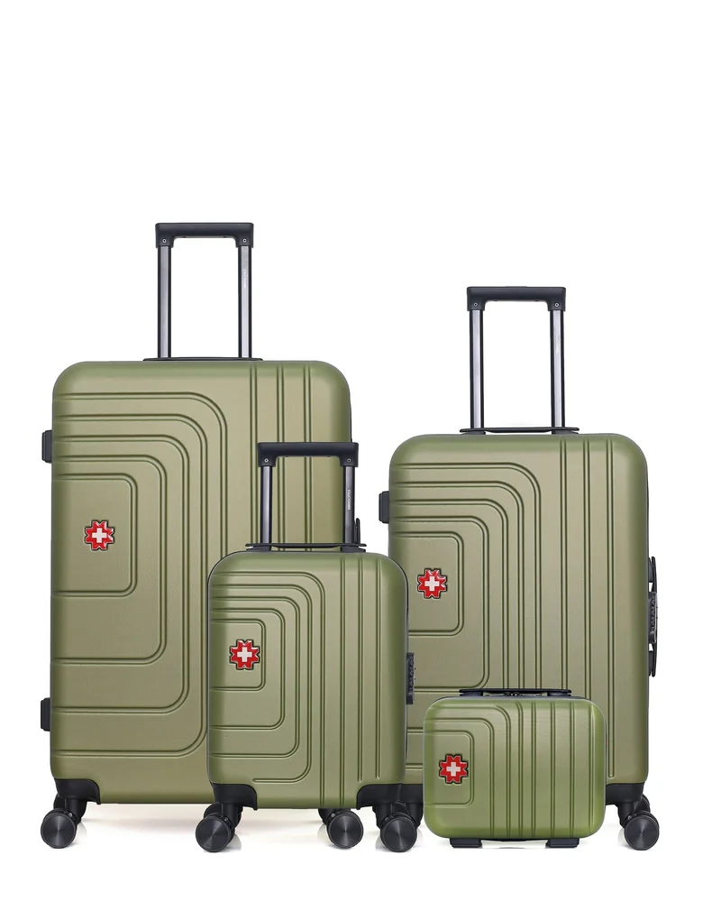 SWISS KOPPER – 4er-Pack – Großer Koffer, mittelgroßer Koffer, Handgepäck XXS und Kosmetikkoffer RUTI
