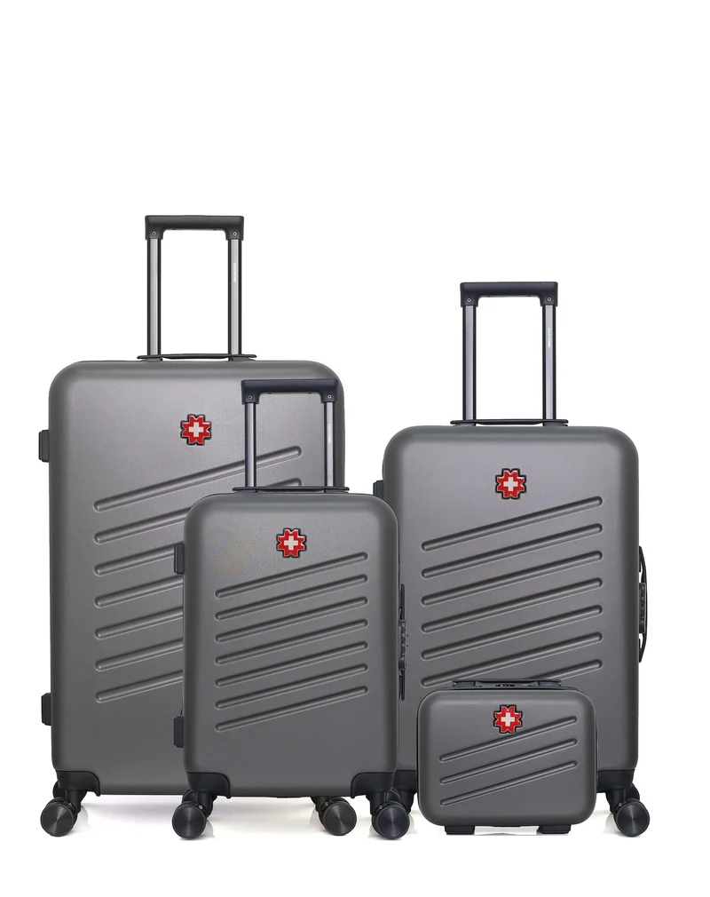 SWISS KOPPER – 4er-Pack – Großer Koffer, mittelgroßer Koffer, Handgepäck und Kosmetikkoffer ZURICH