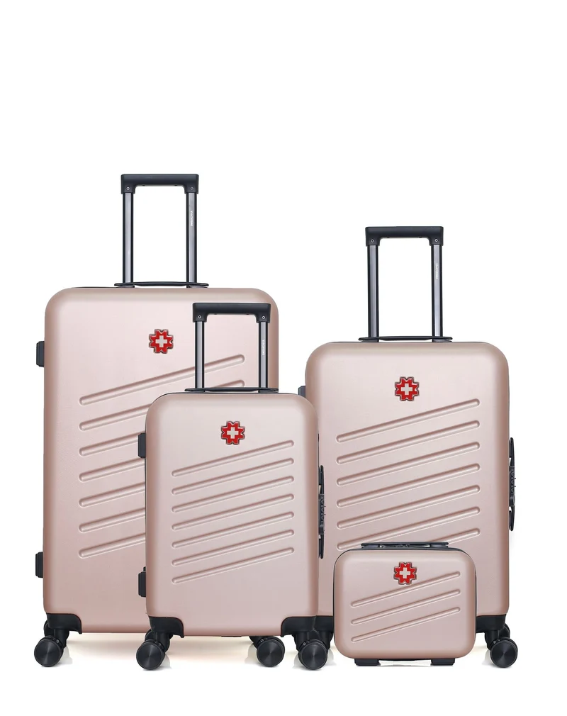 SWISS KOPPER – 4er-Pack – Großer Koffer, mittelgroßer Koffer, Handgepäck und Kosmetikkoffer ZURICH