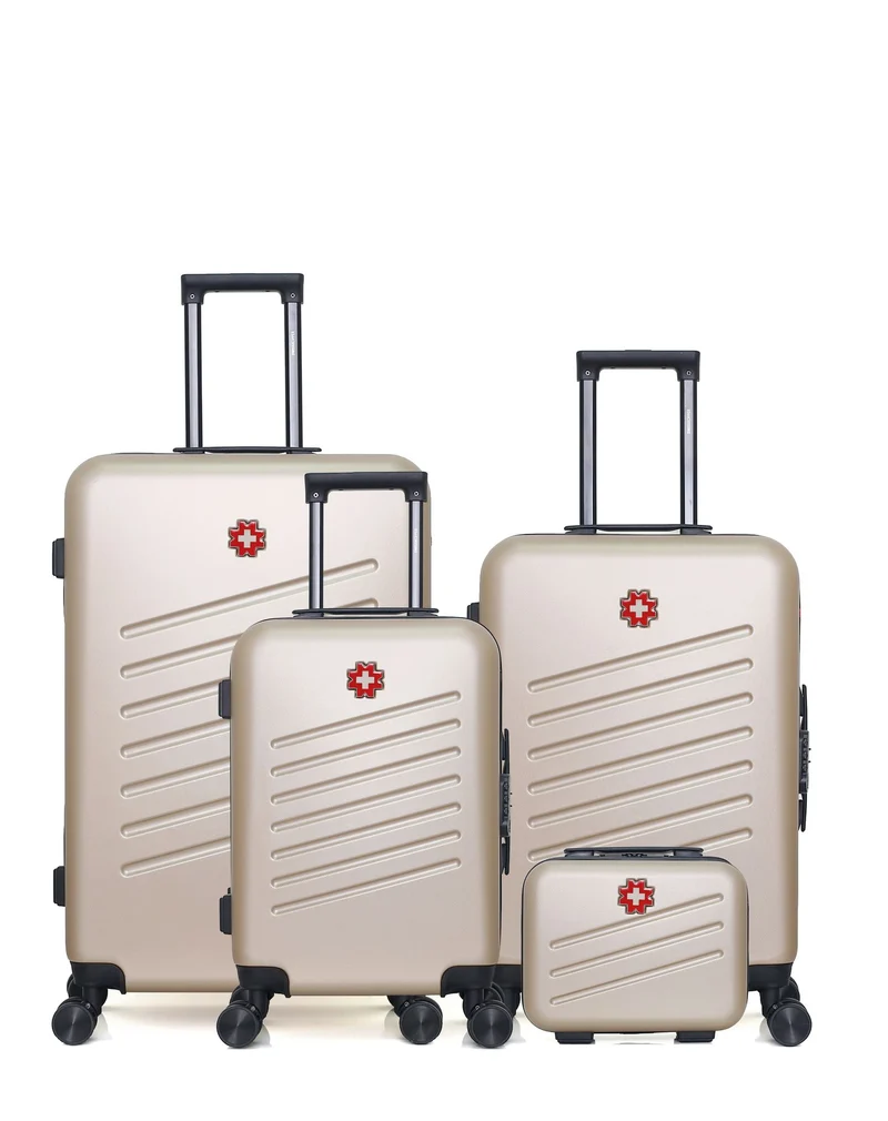 SWISS KOPPER – 4er-Pack – Großer Koffer, mittelgroßer Koffer, Handgepäck und Kosmetikkoffer ZURICH