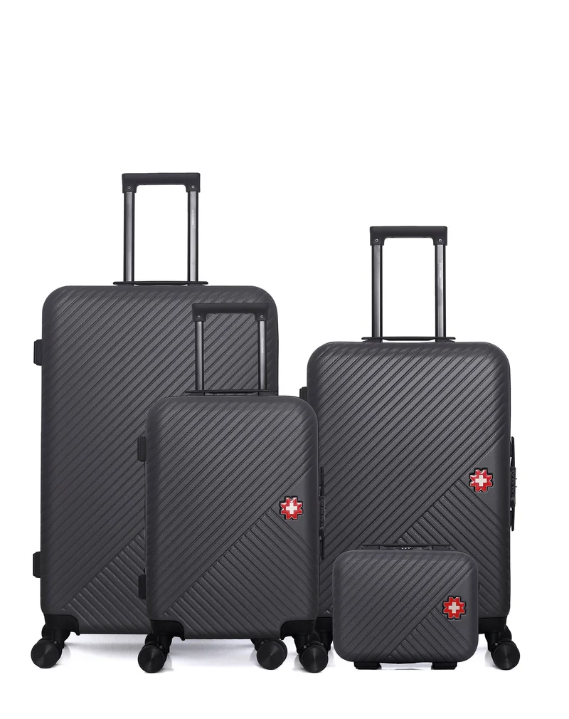 SWISS KOPPER – 4er-Pack – Großer Koffer, mittelgroßer Koffer, Handgepäck und Kosmetikkoffer SPIEZ