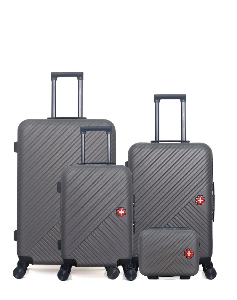SWISS KOPPER – 4er-Pack – Großer Koffer, mittelgroßer Koffer, Handgepäck und Kosmetikkoffer SPIEZ