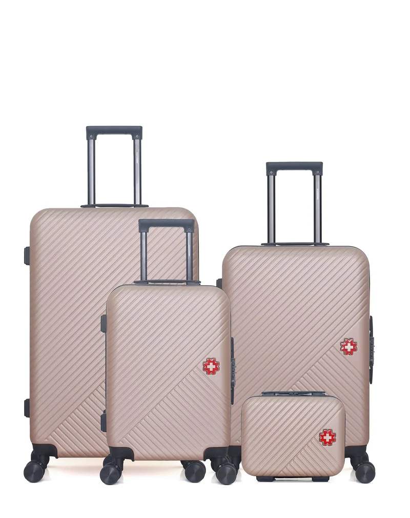 SWISS KOPPER – 4er-Pack – Großer Koffer, mittelgroßer Koffer, Handgepäck und Kosmetikkoffer SPIEZ