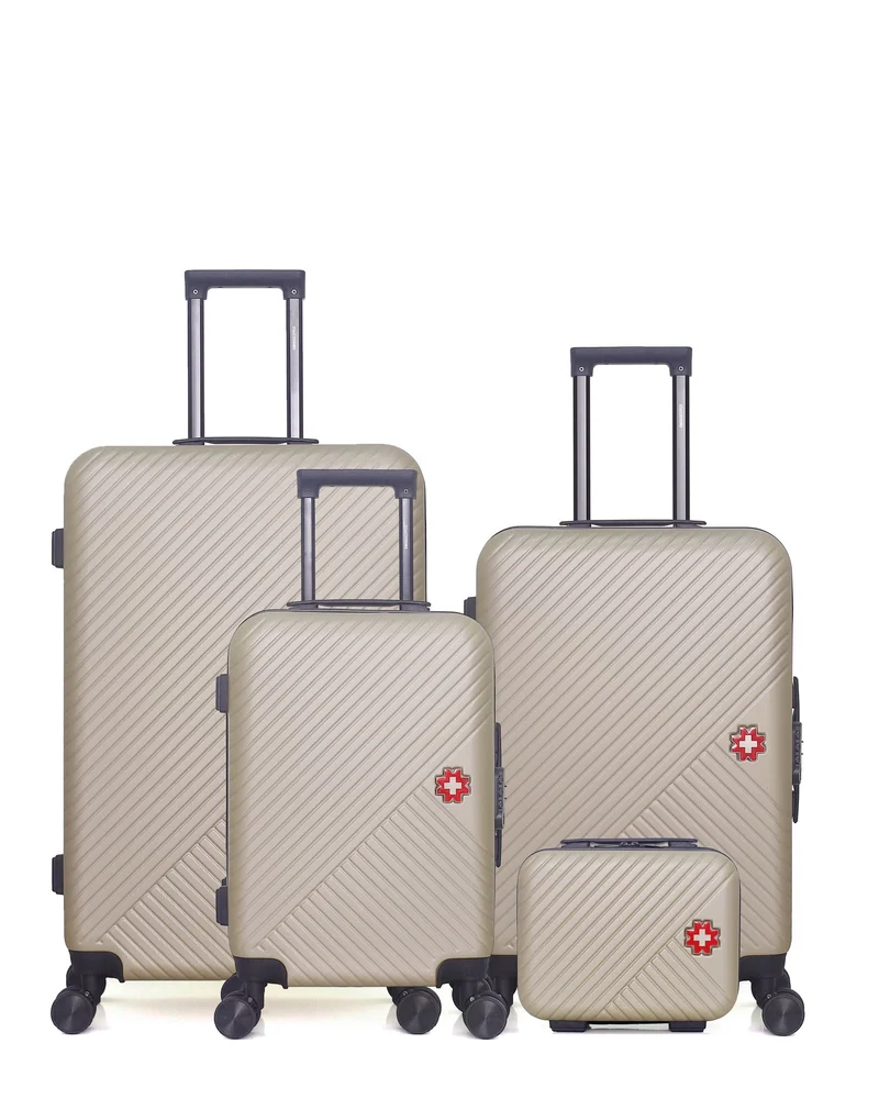 SWISS KOPPER – 4er-Pack – Großer Koffer, mittelgroßer Koffer, Handgepäck und Kosmetikkoffer SPIEZ