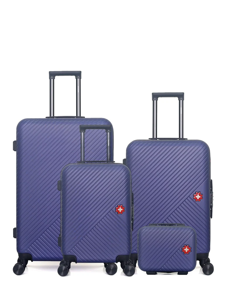 SWISS KOPPER – 4er-Pack – Großer Koffer, mittelgroßer Koffer, Handgepäck und Kosmetikkoffer SPIEZ