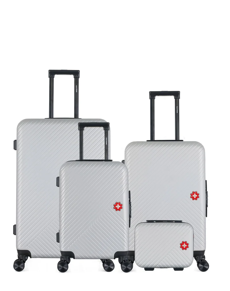 SWISS KOPPER – 4er-Pack – Großer Koffer, mittelgroßer Koffer, Handgepäck und Kosmetikkoffer SPIEZ