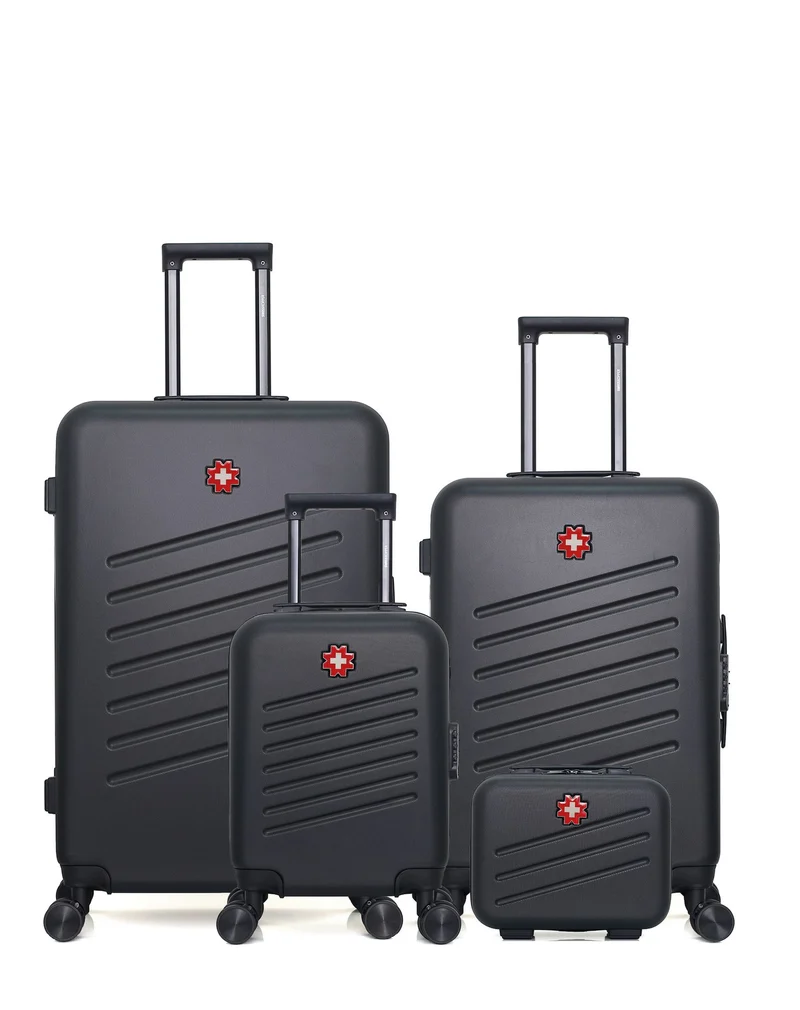 SWISS KOPPER – 4er-Pack – Großer Koffer, mittelgroßer Koffer, Handgepäck XXS und Kosmetikkoffer ZURICH
