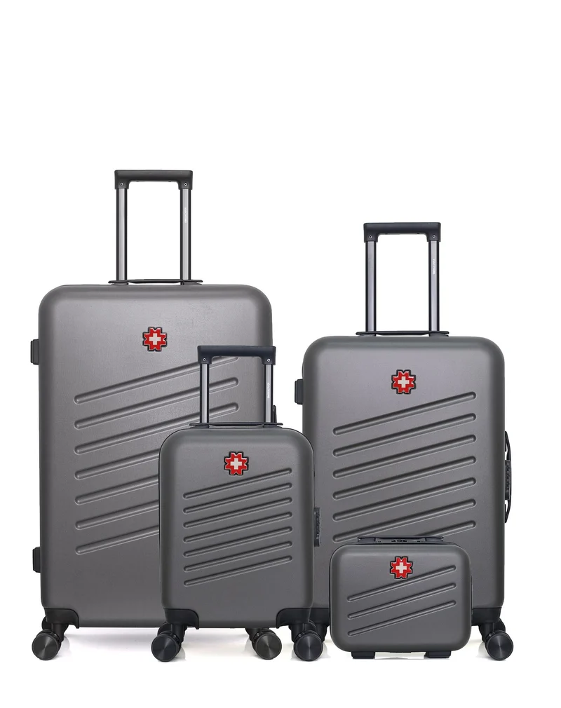 SWISS KOPPER – 4er-Pack – Großer Koffer, mittelgroßer Koffer, Handgepäck XXS und Kosmetikkoffer ZURICH