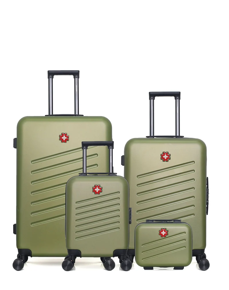 SWISS KOPPER – 4er-Pack – Großer Koffer, mittelgroßer Koffer, Handgepäck XXS und Kosmetikkoffer ZURICH