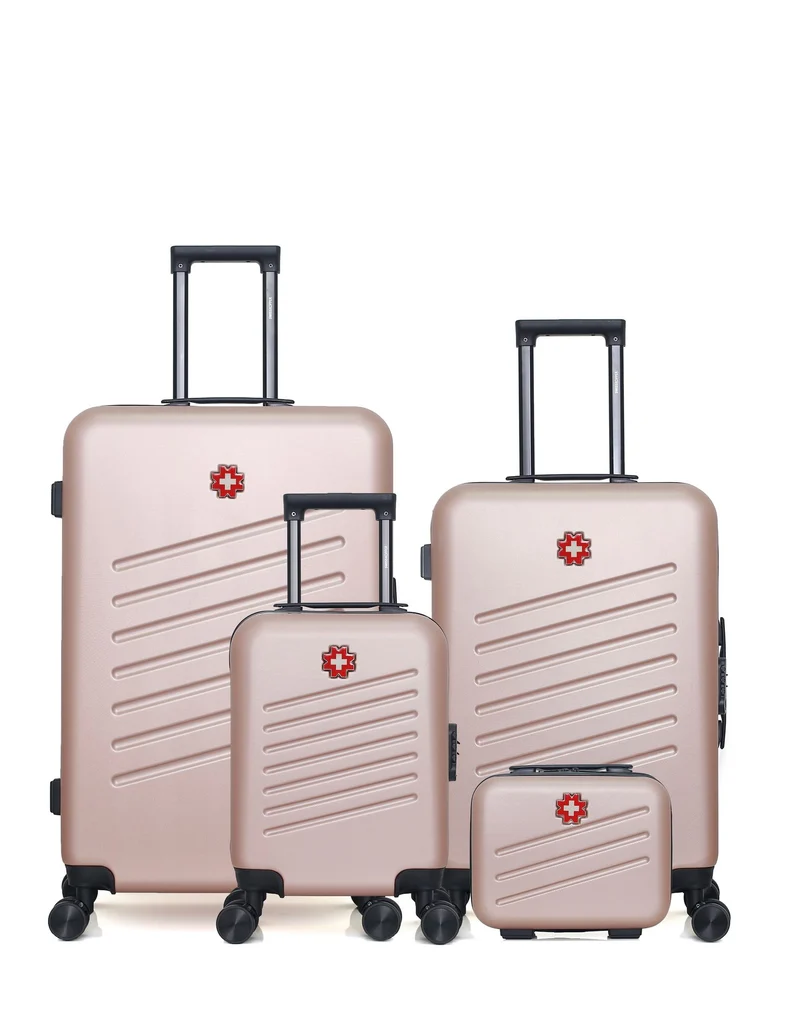 SWISS KOPPER – 4er-Pack – Großer Koffer, mittelgroßer Koffer, Handgepäck XXS und Kosmetikkoffer ZURICH