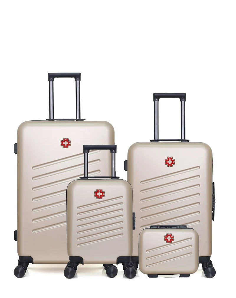 SWISS KOPPER – 4er-Pack – Großer Koffer, mittelgroßer Koffer, Handgepäck XXS und Kosmetikkoffer ZURICH