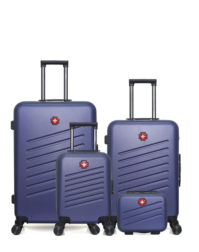 SWISS KOPPER – 4er-Pack – Großer Koffer, mittelgroßer Koffer, Handgepäck XXS und Kosmetikkoffer ZURICH
