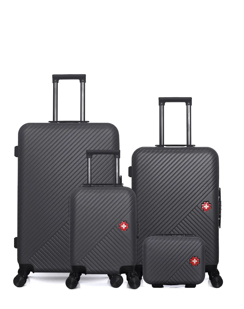 SWISS KOPPER – 4er-Pack – Großer Koffer, mittelgroßer Koffer, Handgepäck XXS und Kosmetikkoffer SPIEZ
