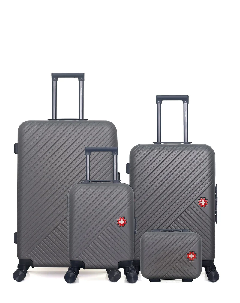 SWISS KOPPER – 4er-Pack – Großer Koffer, mittelgroßer Koffer, Handgepäck XXS und Kosmetikkoffer SPIEZ