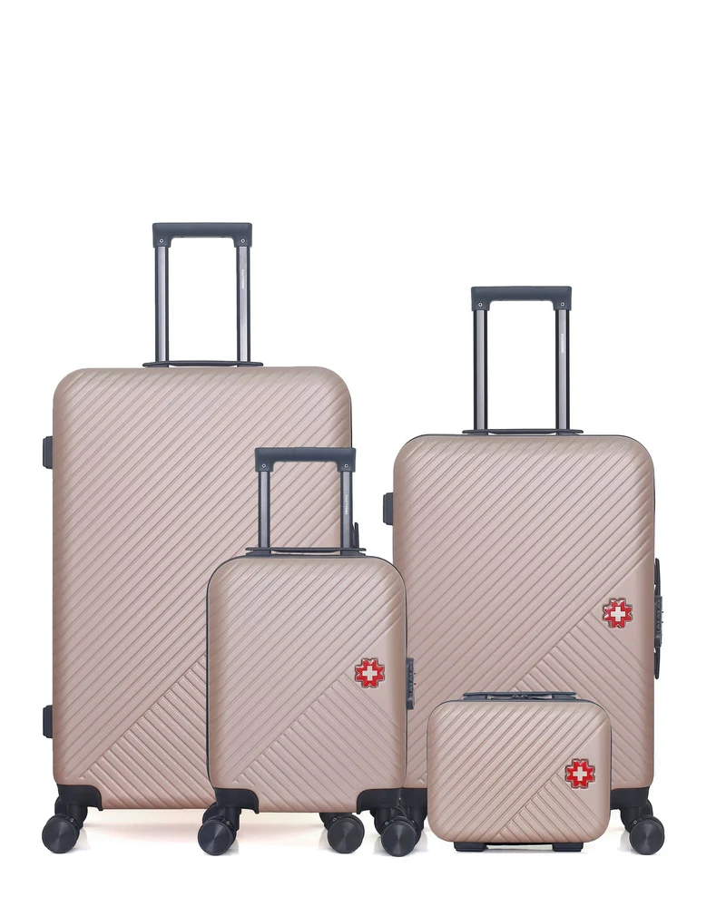 SWISS KOPPER – 4er-Pack – Großer Koffer, mittelgroßer Koffer, Handgepäck XXS und Kosmetikkoffer SPIEZ