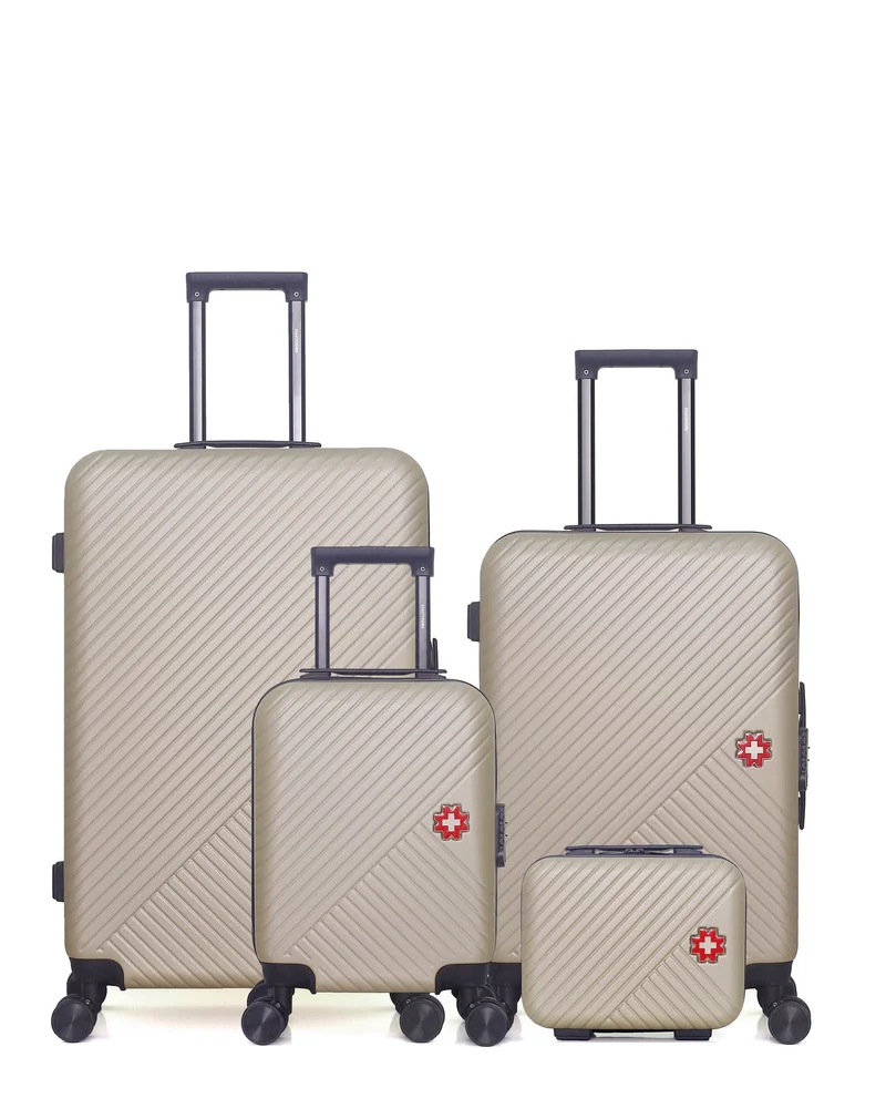 SWISS KOPPER – 4er-Pack – Großer Koffer, mittelgroßer Koffer, Handgepäck XXS und Kosmetikkoffer SPIEZ