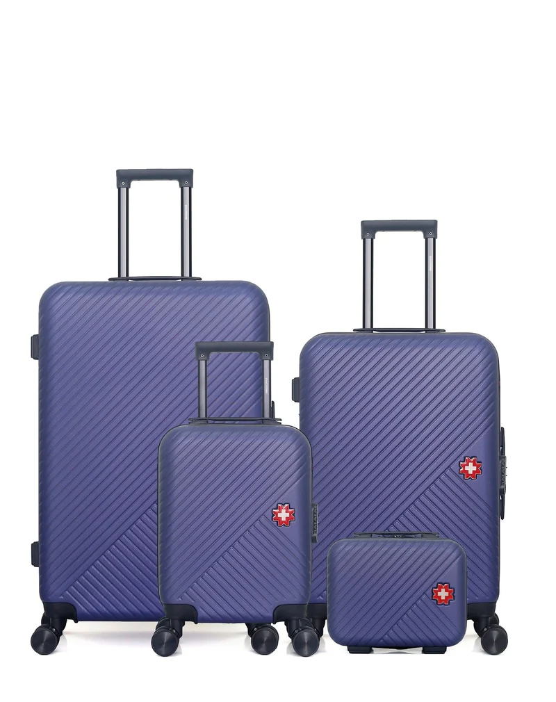 SWISS KOPPER – 4er-Pack – Großer Koffer, mittelgroßer Koffer, Handgepäck XXS und Kosmetikkoffer SPIEZ