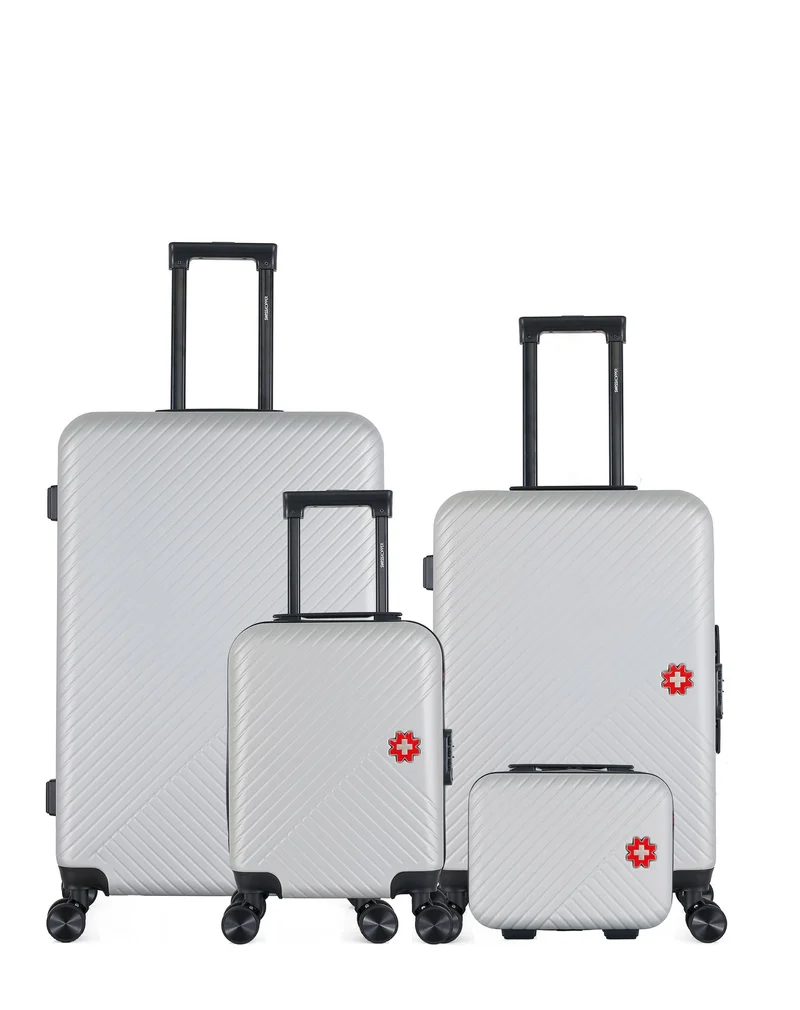 SWISS KOPPER – 4er-Pack – Großer Koffer, mittelgroßer Koffer, Handgepäck XXS und Kosmetikkoffer SPIEZ