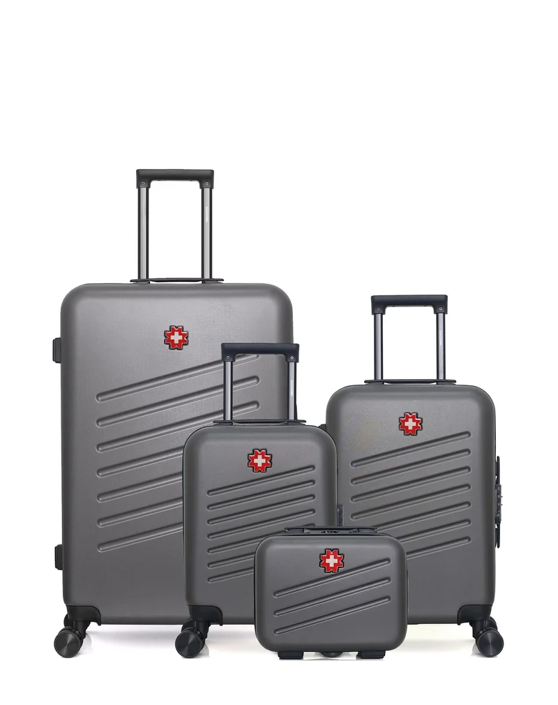 SWISS KOPPER – 4er-Pack – Großer Koffer, Handgepäck, Handgepäck XXS und Kosmetikkoffer ZURICH