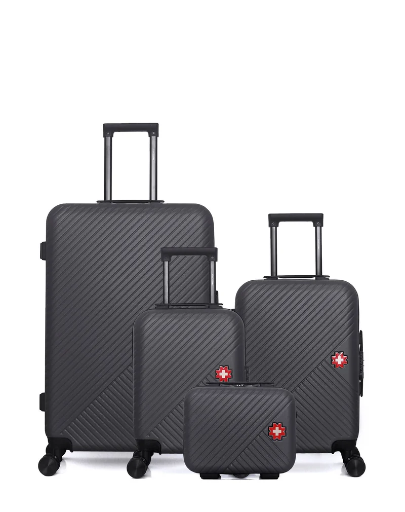 SWISS KOPPER – 4er-Pack – Großer Koffer, Handgepäck, Handgepäck XXS und Kosmetikkoffer SPIEZ