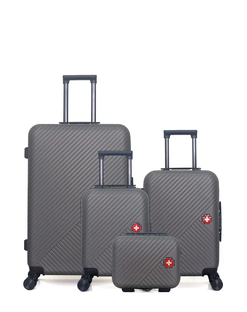 SWISS KOPPER – 4er-Pack – Großer Koffer, Handgepäck, Handgepäck XXS und Kosmetikkoffer SPIEZ
