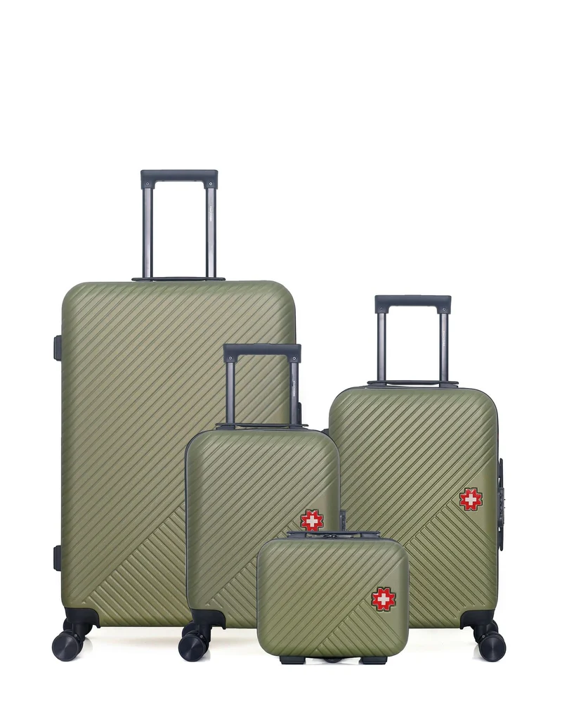 SWISS KOPPER – 4er-Pack – Großer Koffer, Handgepäck, Handgepäck XXS und Kosmetikkoffer SPIEZ