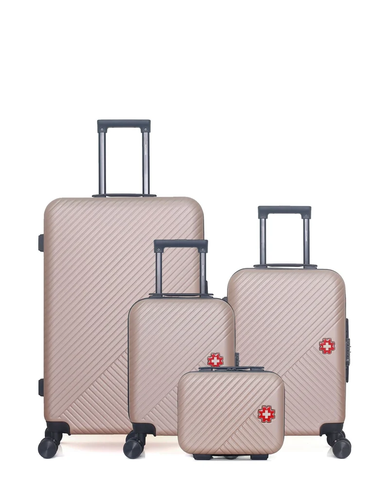 SWISS KOPPER – 4er-Pack – Großer Koffer, Handgepäck, Handgepäck XXS und Kosmetikkoffer SPIEZ