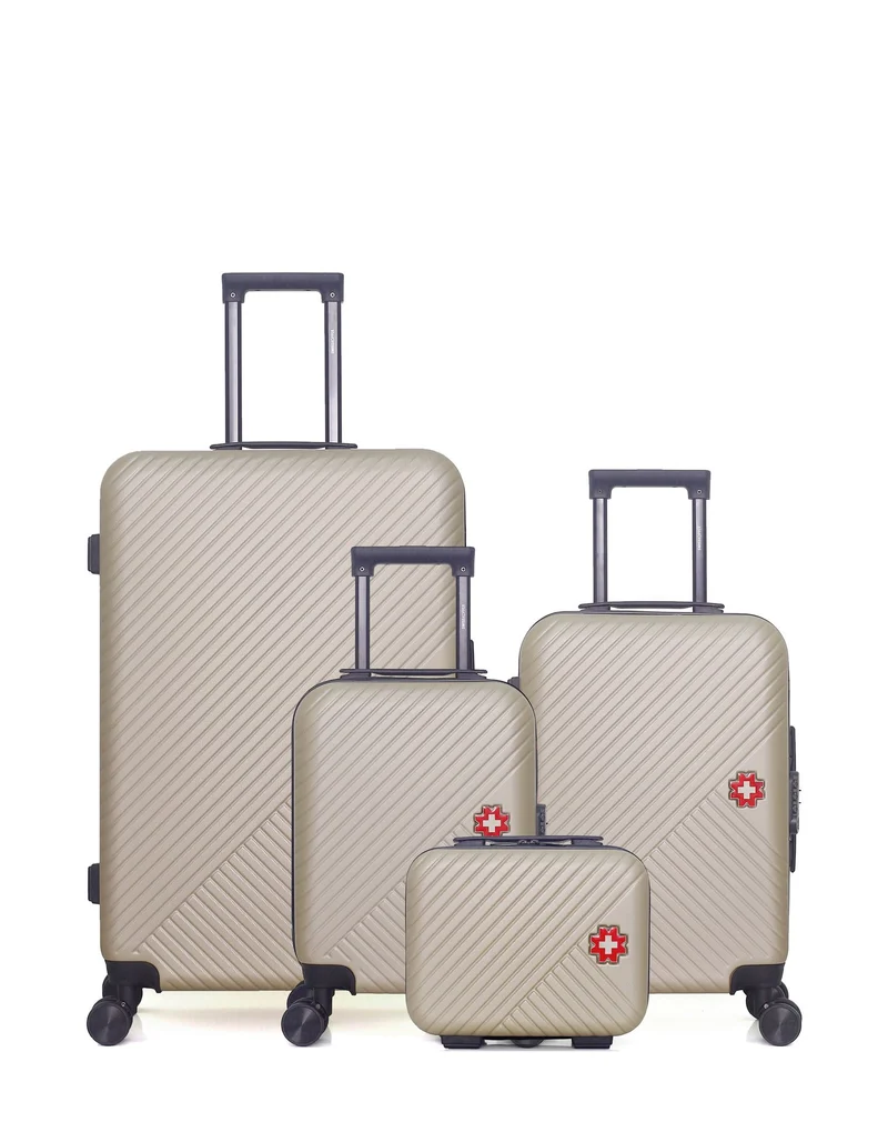 SWISS KOPPER – 4er-Pack – Großer Koffer, Handgepäck, Handgepäck XXS und Kosmetikkoffer SPIEZ