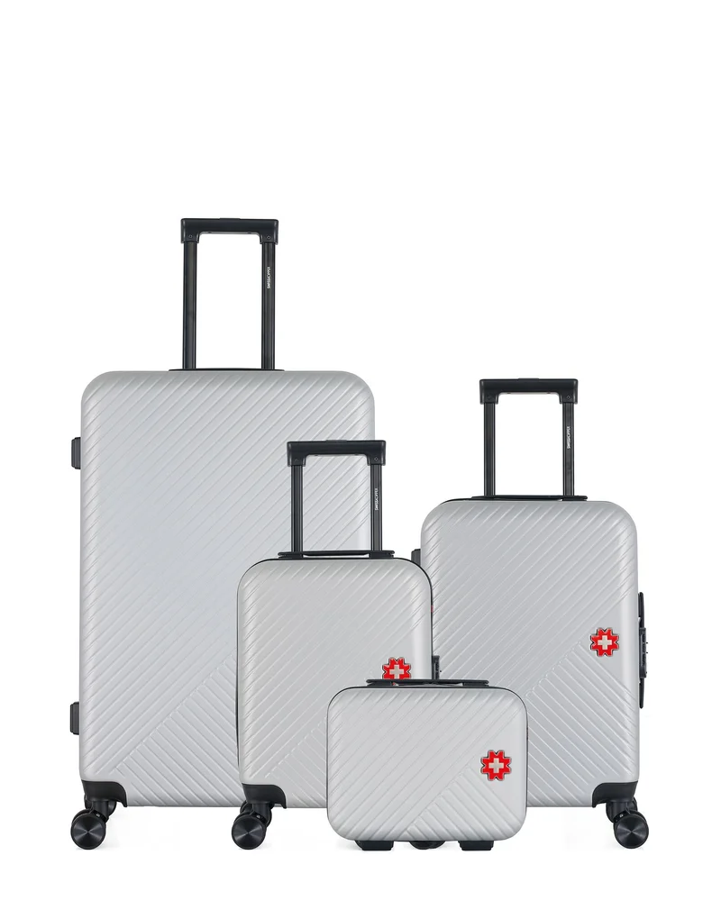 SWISS KOPPER – 4er-Pack – Großer Koffer, Handgepäck, Handgepäck XXS und Kosmetikkoffer SPIEZ