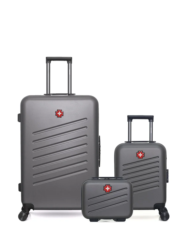 SWISS KOPPER – 3er-Pack – Großer Koffer, Handgepäck XXS und Kosmetikkoffer ZURICH