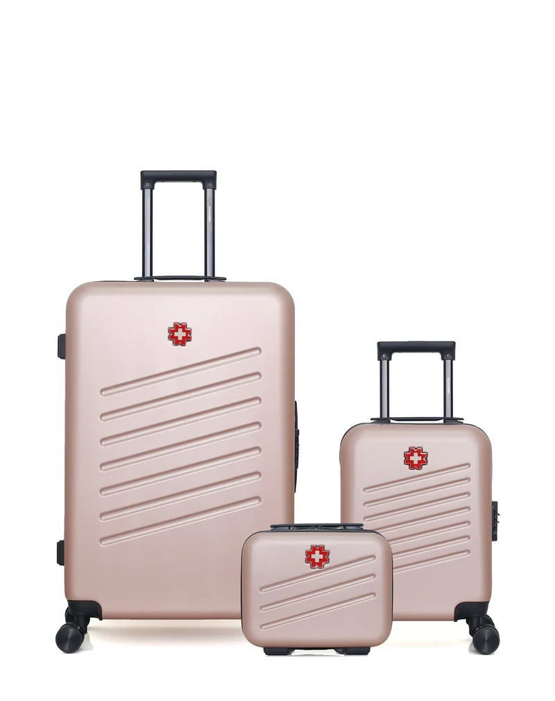 SWISS KOPPER – 3er-Pack – Großer Koffer, Handgepäck XXS und Kosmetikkoffer ZURICH