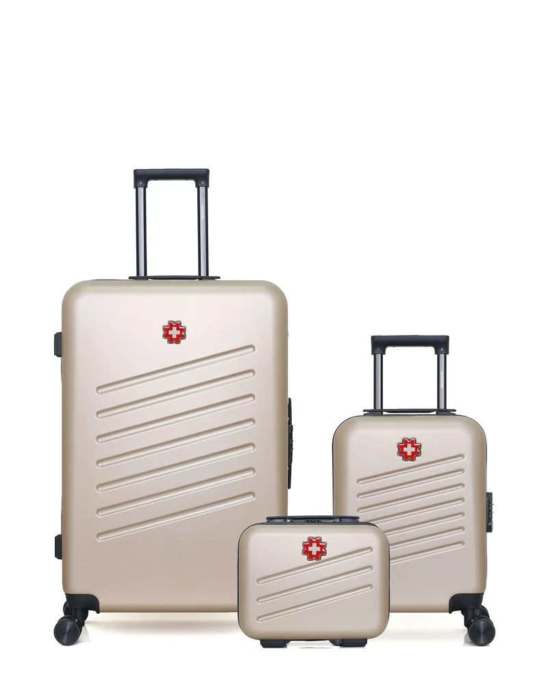 SWISS KOPPER – 3er-Pack – Großer Koffer, Handgepäck XXS und Kosmetikkoffer ZURICH