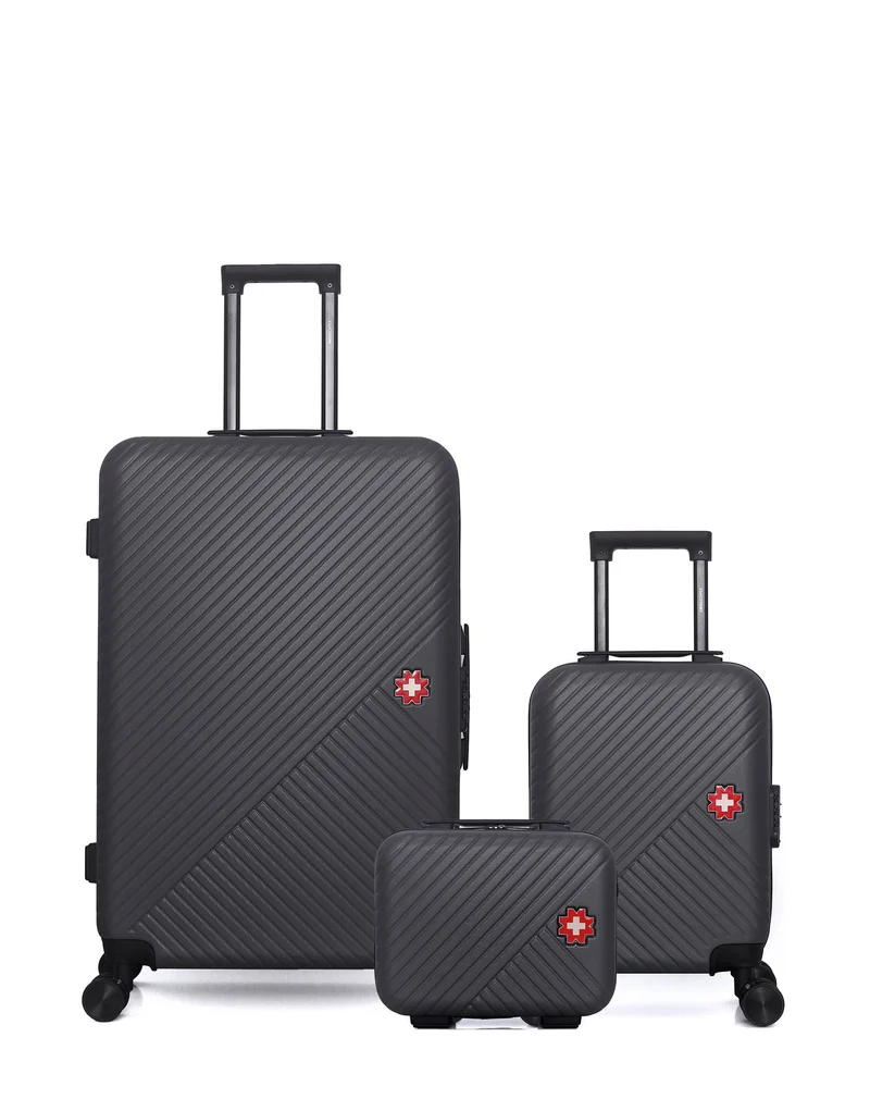 SWISS KOPPER – 3er-Pack – Großer Koffer, Handgepäck XXS und Kosmetikkoffer SPIEZ
