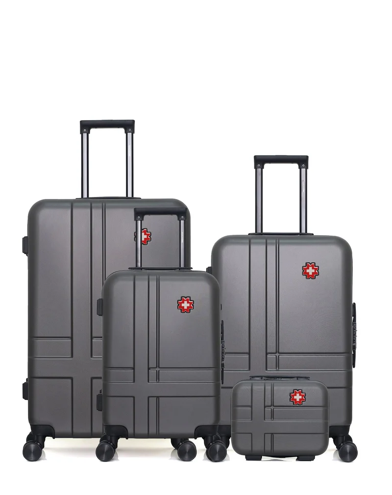 SWISS KOPPER – 4er-Pack – Großer Koffer, mittelgroßer Koffer, Handgepäck und Kosmetikkoffer USTER