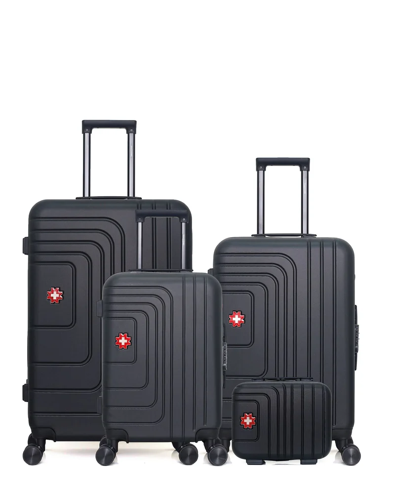 SWISS KOPPER – 4er-Pack – Großer Koffer, mittelgroßer Koffer, Handgepäck und Kosmetikkoffer RUTI