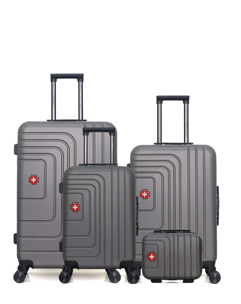 SWISS KOPPER – 4er-Pack – Großer Koffer, mittelgroßer Koffer, Handgepäck und Kosmetikkoffer RUTI
