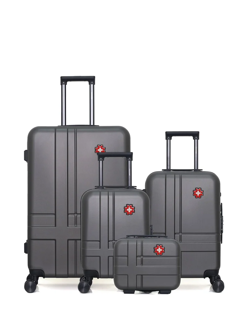 SWISS KOPPER – 4er-Pack – Großer Koffer, Handgepäck, Handgepäck XXS und Kosmetikkoffer USTER