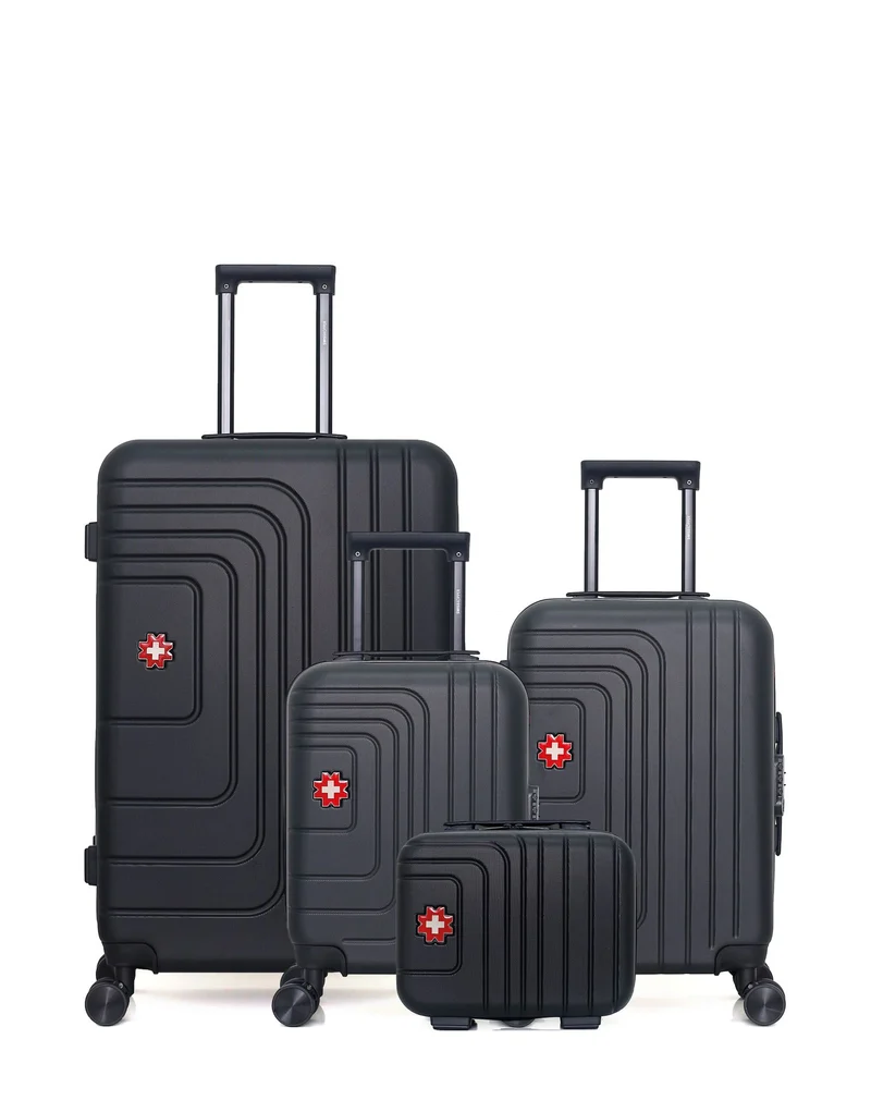 SWISS KOPPER – 4er-Pack – Großer Koffer, Handgepäck, Handgepäck XXS und Kosmetikkoffer RUTI
