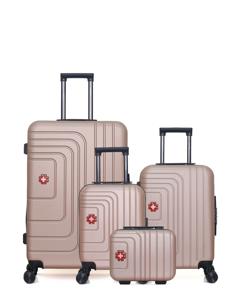 SWISS KOPPER – 4er-Pack – Großer Koffer, Handgepäck, Handgepäck XXS und Kosmetikkoffer RUTI