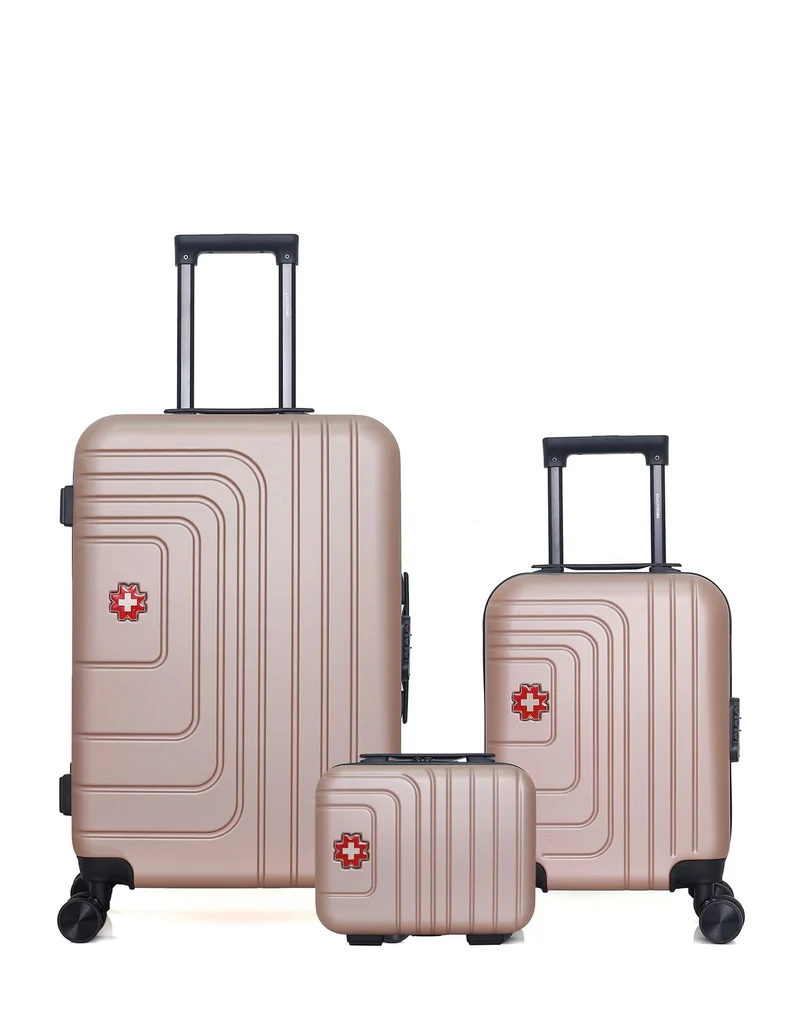 SWISS KOPPER – 3er-Pack – Mittelgroßer Koffer, Handgepäck XXS und Kosmetikkoffer RUTI