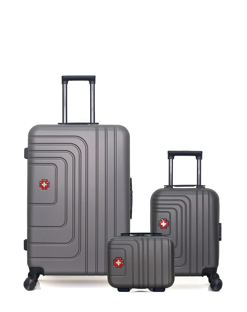 SWISS KOPPER – 3er-Pack – Großer Koffer, Handgepäck XXS und Kosmetikkoffer RUTI