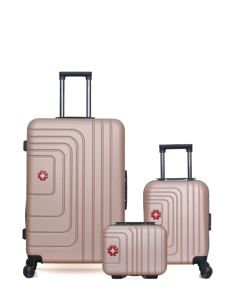SWISS KOPPER – 3er-Pack – Großer Koffer, Handgepäck XXS und Kosmetikkoffer RUTI