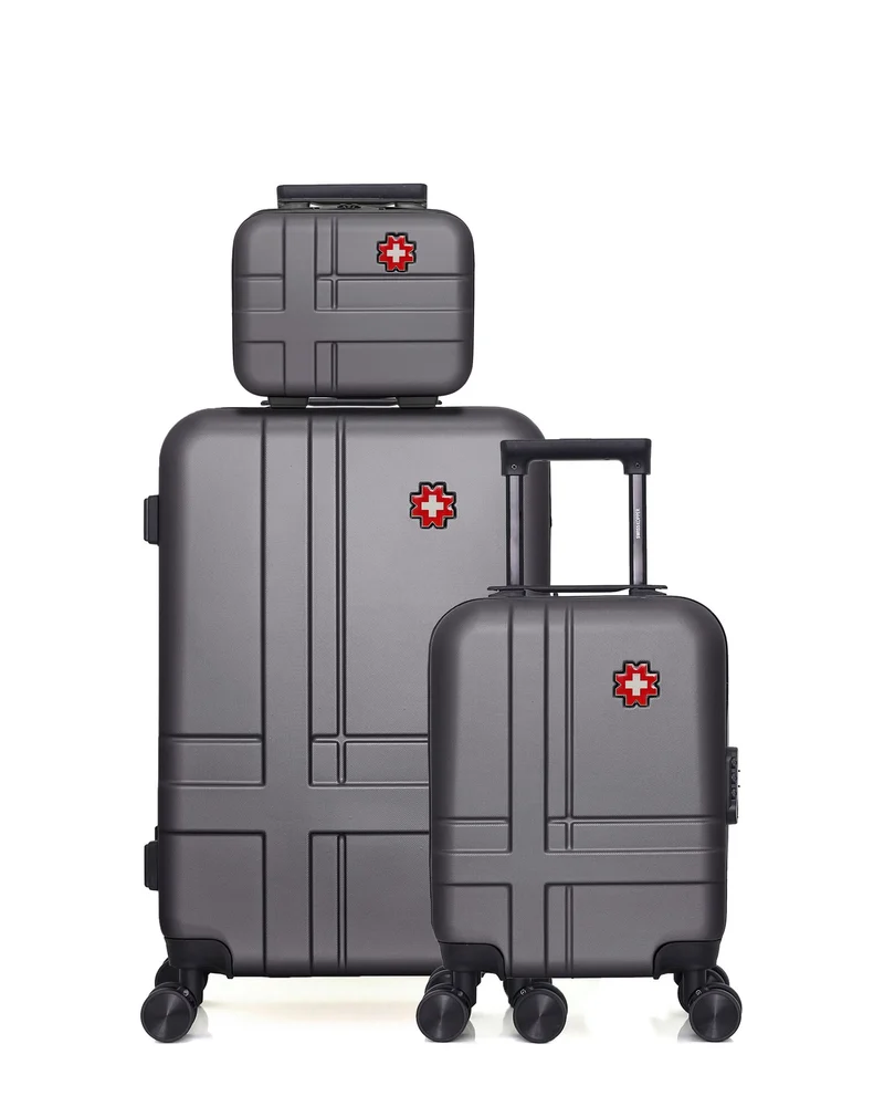 SWISS KOPPER - 3er-Pack: Mittelgroßer Koffer, Handgepäck XXS und Kosmetikkoffer USTER