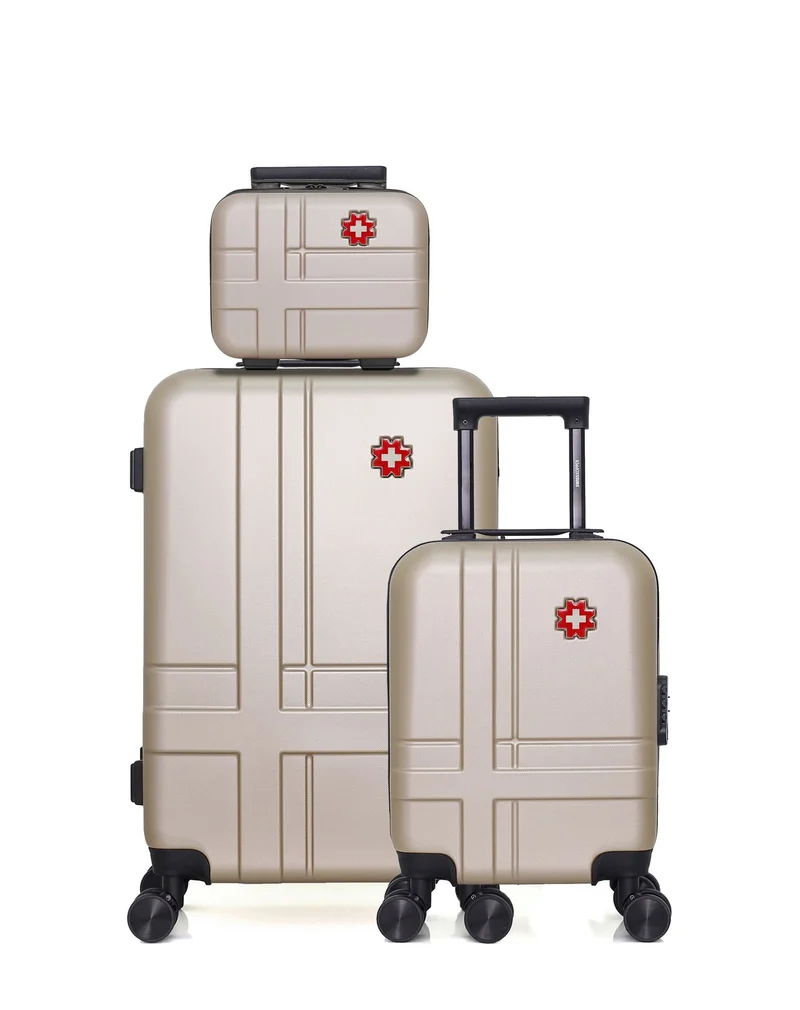 SWISS KOPPER - 3er-Pack: Mittelgroßer Koffer, Handgepäck XXS und Kosmetikkoffer USTER
