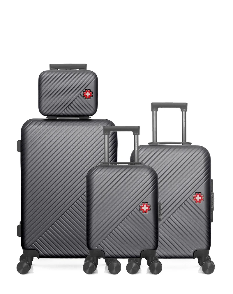 SWISS KOPPER – 4er-Pack: Mittelgroßer Koffer, Handgepäck, Handgepäck XXS und Kosmetikkoffer SPIEZ