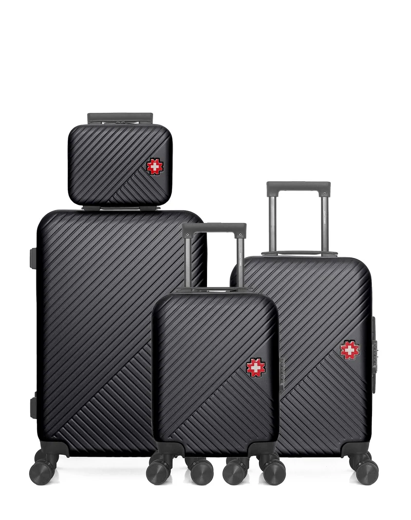 SWISS KOPPER – 4er-Pack: Mittelgroßer Koffer, Handgepäck, Handgepäck XXS und Kosmetikkoffer SPIEZ