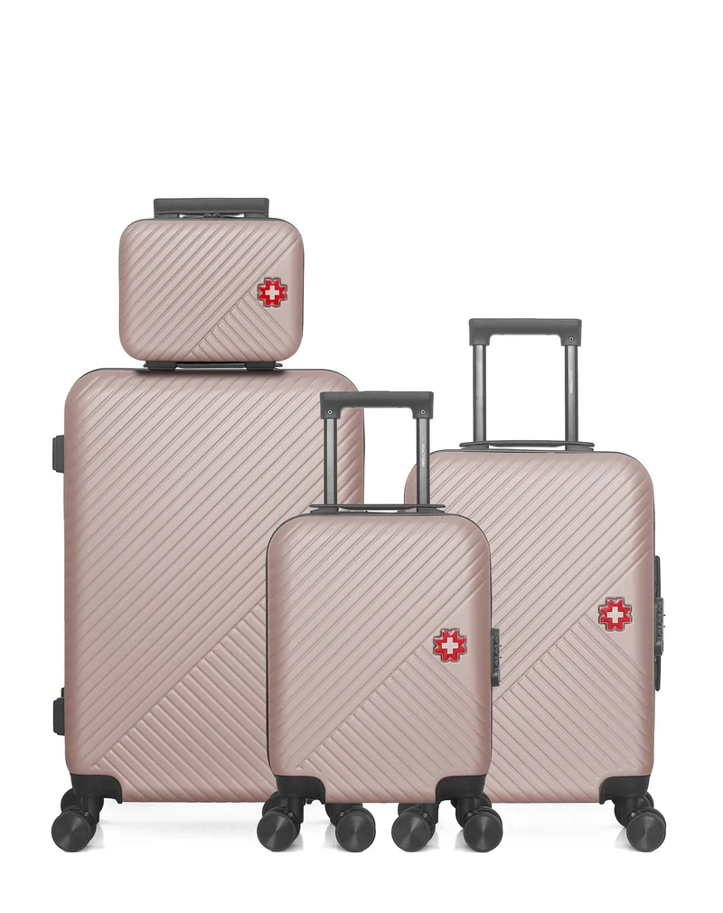 SWISS KOPPER – 4er-Pack: Mittelgroßer Koffer, Handgepäck, Handgepäck XXS und Kosmetikkoffer SPIEZ