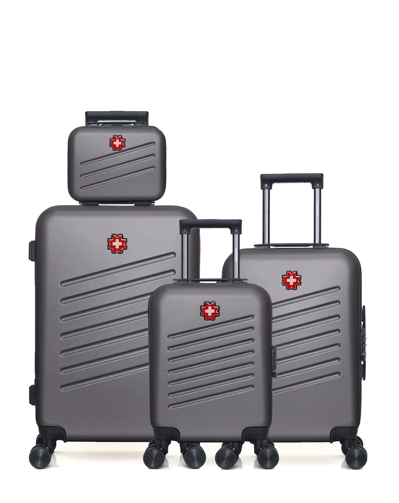 SWISS KOPPER – 4er-Pack: Mittelgroßer Koffer, Handgepäck, Handgepäck XXS und Kosmetikkoffer ZURICH